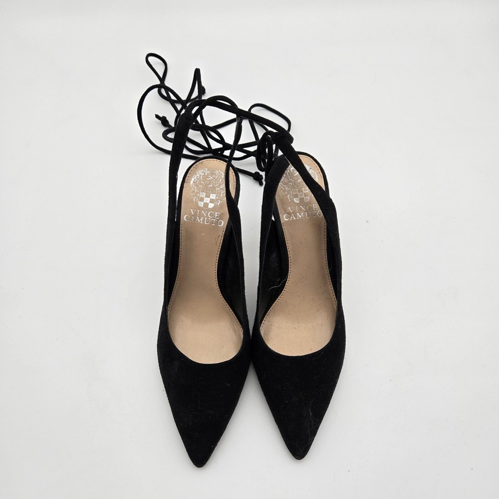 Vince Camuto Womens Black Suede Lace Up Ankle Wrap Pump Heel 8.5